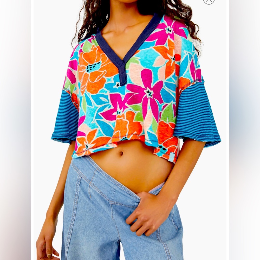 NWT Free People On A Boat Boxy Crop Polo Top Size Small